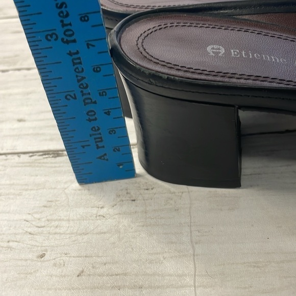 Etienne Aigner Black Reptile Embossed Leather Tassel Block Heel Mule - Picture 9 of 9